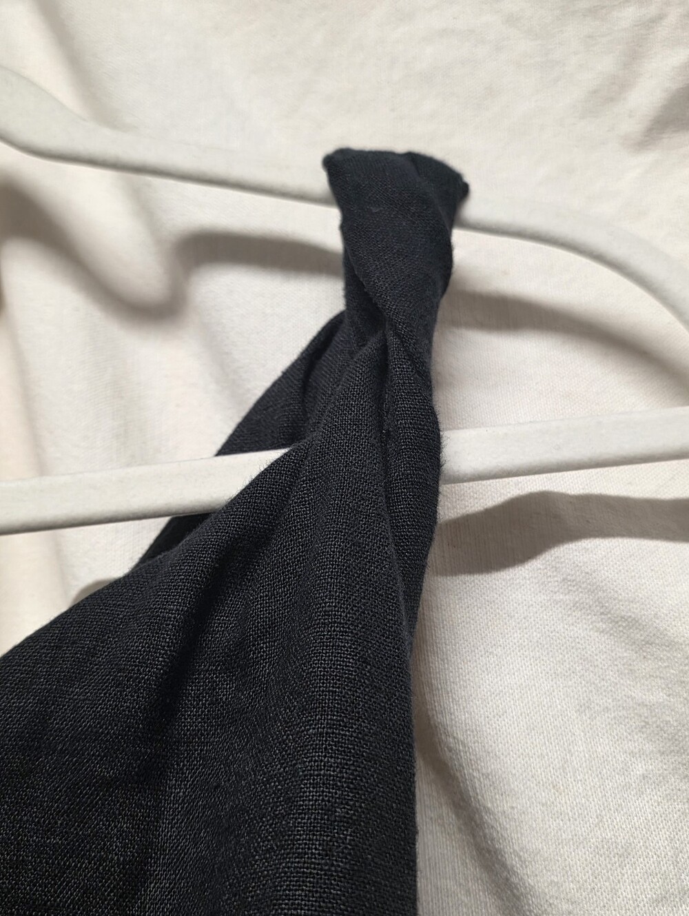 Pavietra Black Linen Dress Braided Straps Self-Tie Belt V-Neck Side Slits Midi - Picture 6 of 6
